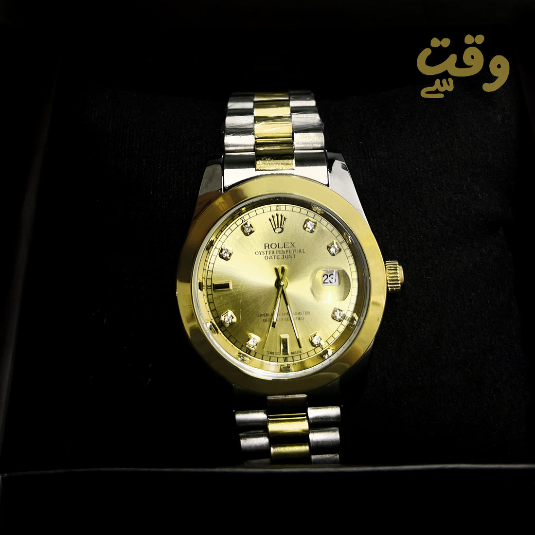 Premium Rolex Style Watch – Gold Dial | Two Tone | Date Display