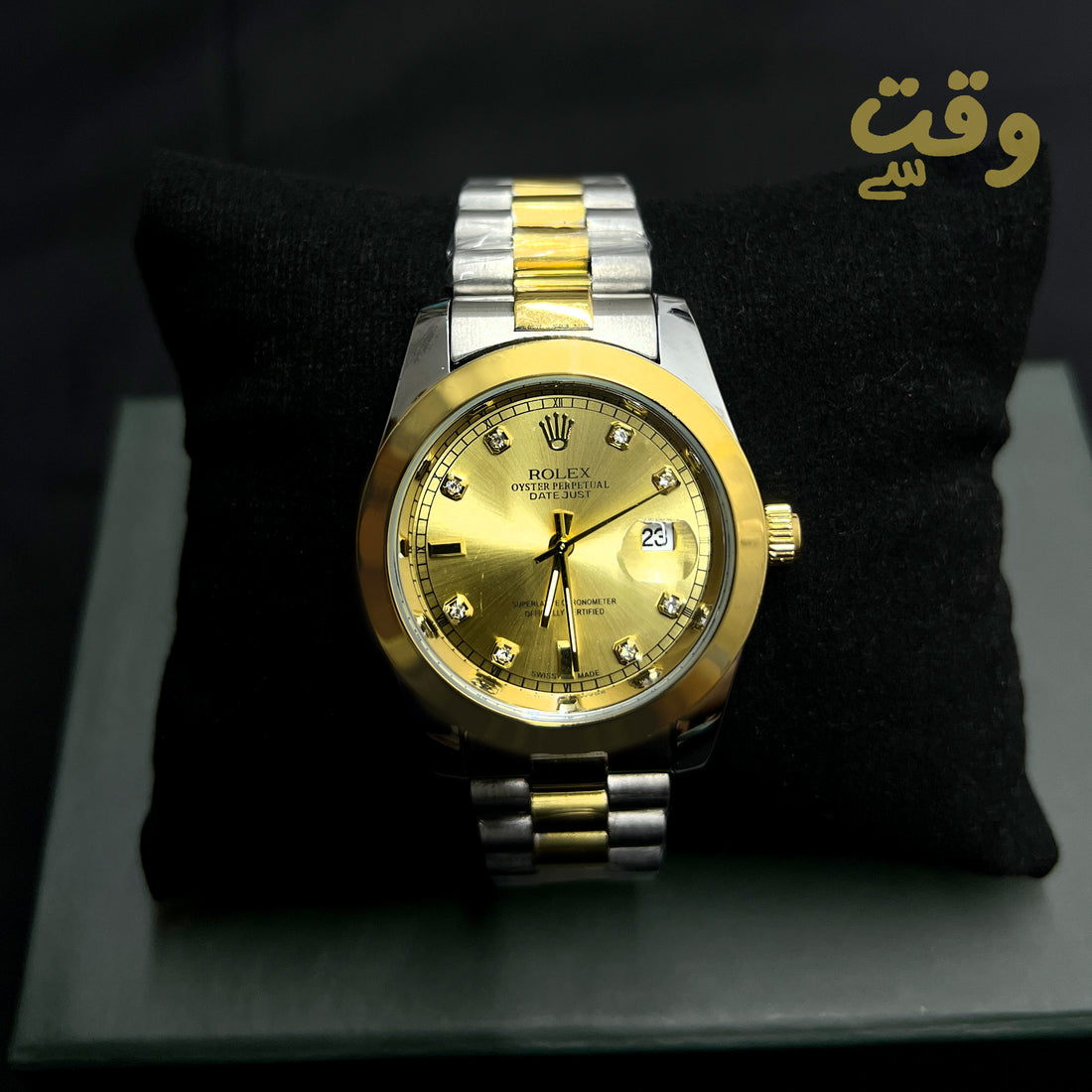 Premium Rolex Style Watch – Gold Dial | Two Tone | Date Display