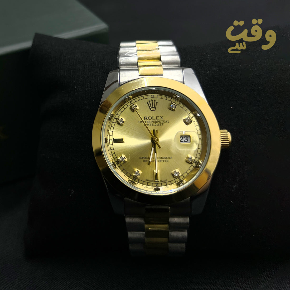 Premium Rolex Style Watch – Gold Dial | Two Tone | Date Display